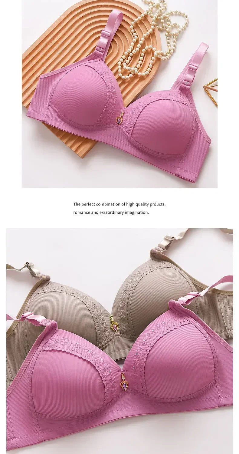 Gathered Side Collection Lifting Underwear Breasts Brassiere Large Size Bra Full Cup Underwear Brassiere No Steel Ring Bra