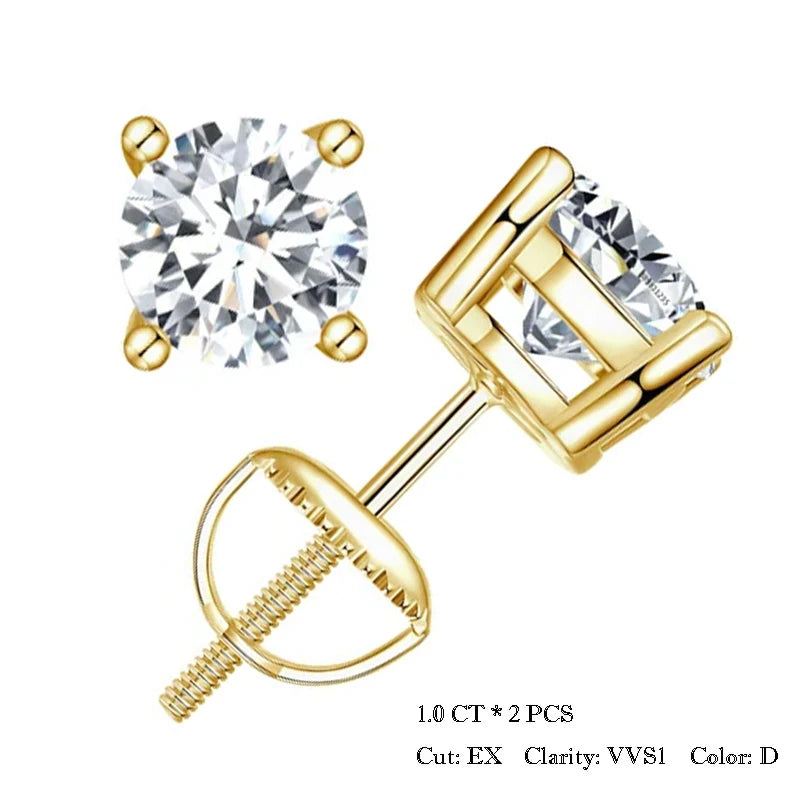 Bamoer 0.5-1ct Moissanite Screw Back Earrings for Women, D Color VVS1 Clarity Lab Created Diamond Earring White Gold Earrings