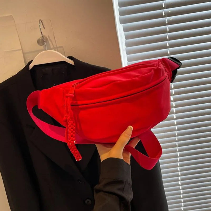 Waist Bag Women New Canvas Leisure Portable Zipper Korean Style Canvas Chest Bag Shoulder Bag Waist Bag Sports