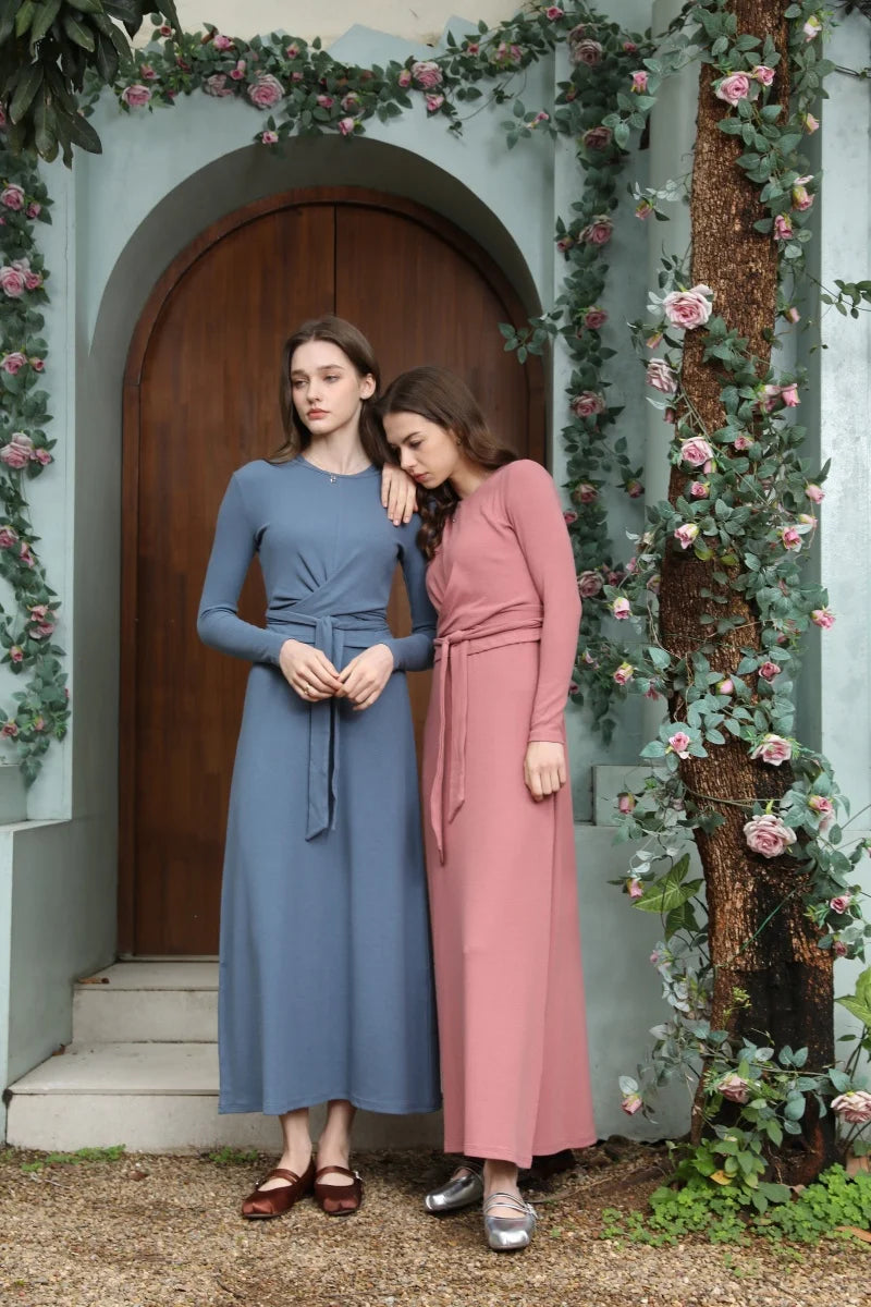 AS 2025 summer ribbing closed-fit wrap tops + Aline dress high Stretch matching sets