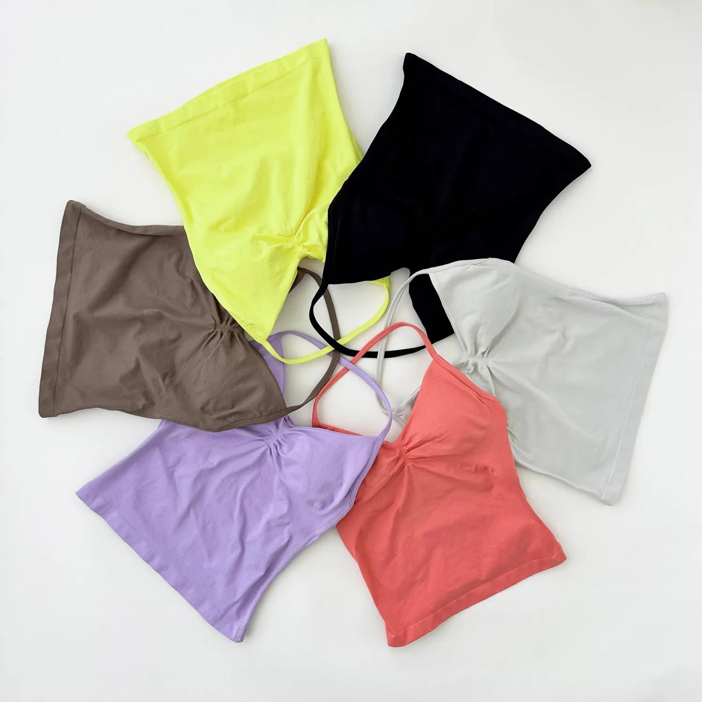 ARFTE Longline Strappy Gym Top Backless Gym Clothes Women Scrunch Built-in Bra With Removable Cups Yoga Tank Tops