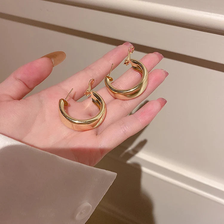 Trendy Gold Plated Geometric Gear Shape Circle Hoop Earrings for Women Girl Fashion Zircon Jewelry Buckle Type