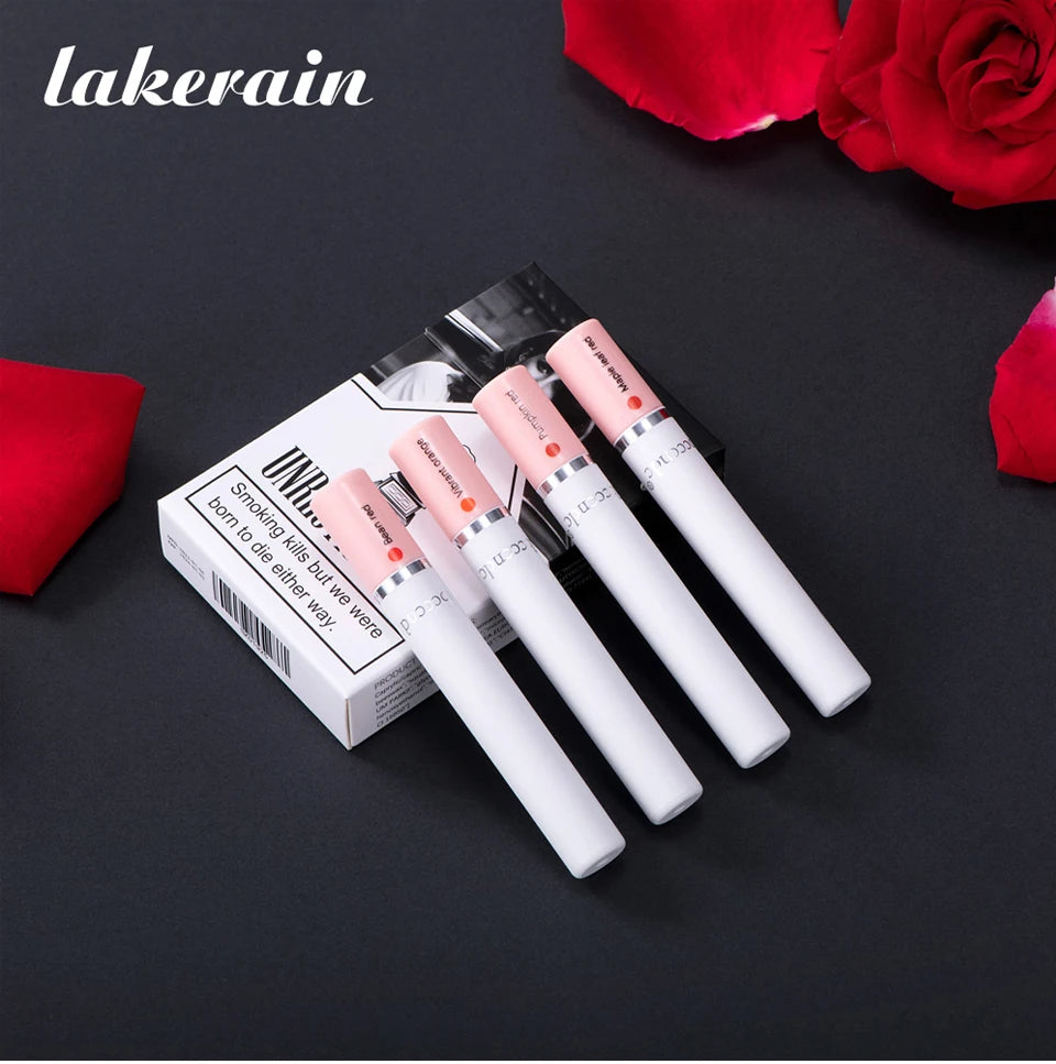 4 pcs/set Cigarette Lipstick Set Long Lasting Lip Glaze Matte Lip Gloss Waterproof Lip Stick Tube Nude Lip Tint Makeup Cosmetics