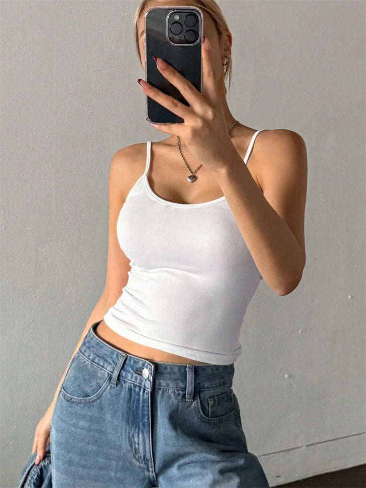 Women Backless Cami Crop Top Summer Solid Color Casual Sleeveless Top Streetwear Y2K Clothes