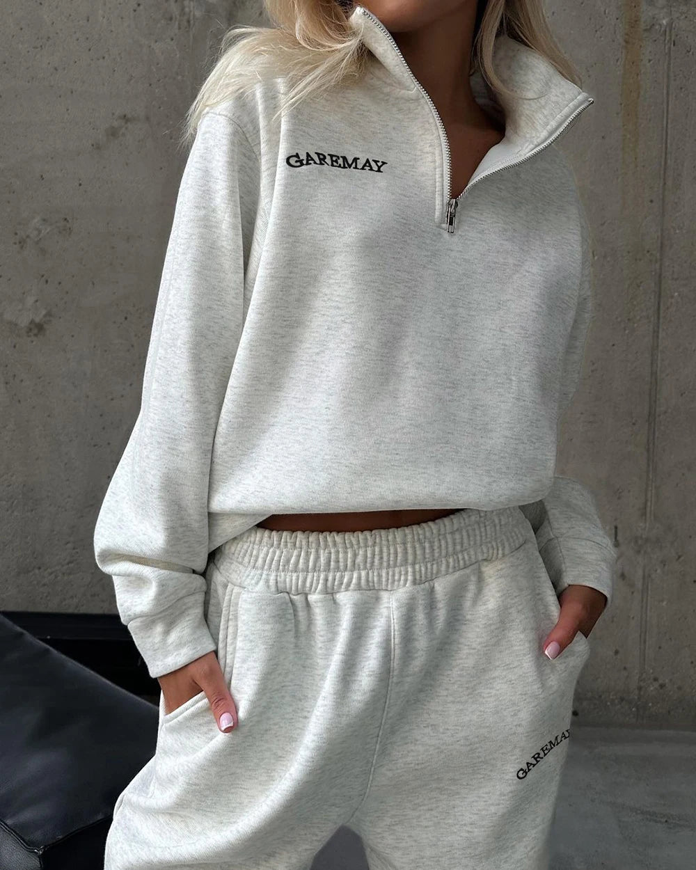Autumn Women's Tracksuit with Zipper Cotton Oversize White Casual Two Piece Set Women Classic Sports Trouser Suits for Women
