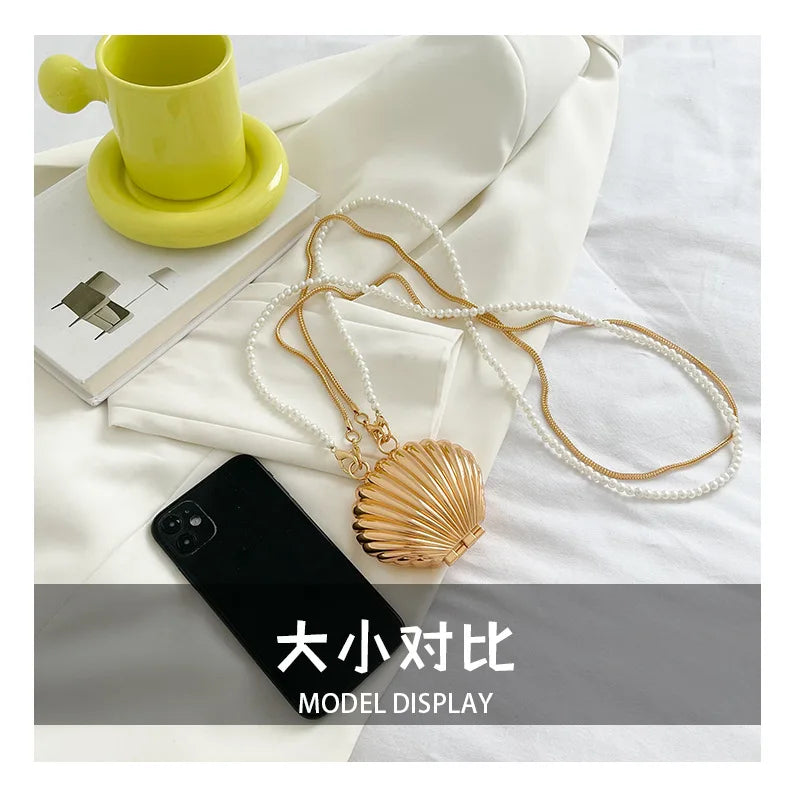 2025 New Summer Lipstick Bags for Women Fashion Pearl Mini Purse Crossbody Bag High Quality Gold Shell Bag Designer Shoulder Bag