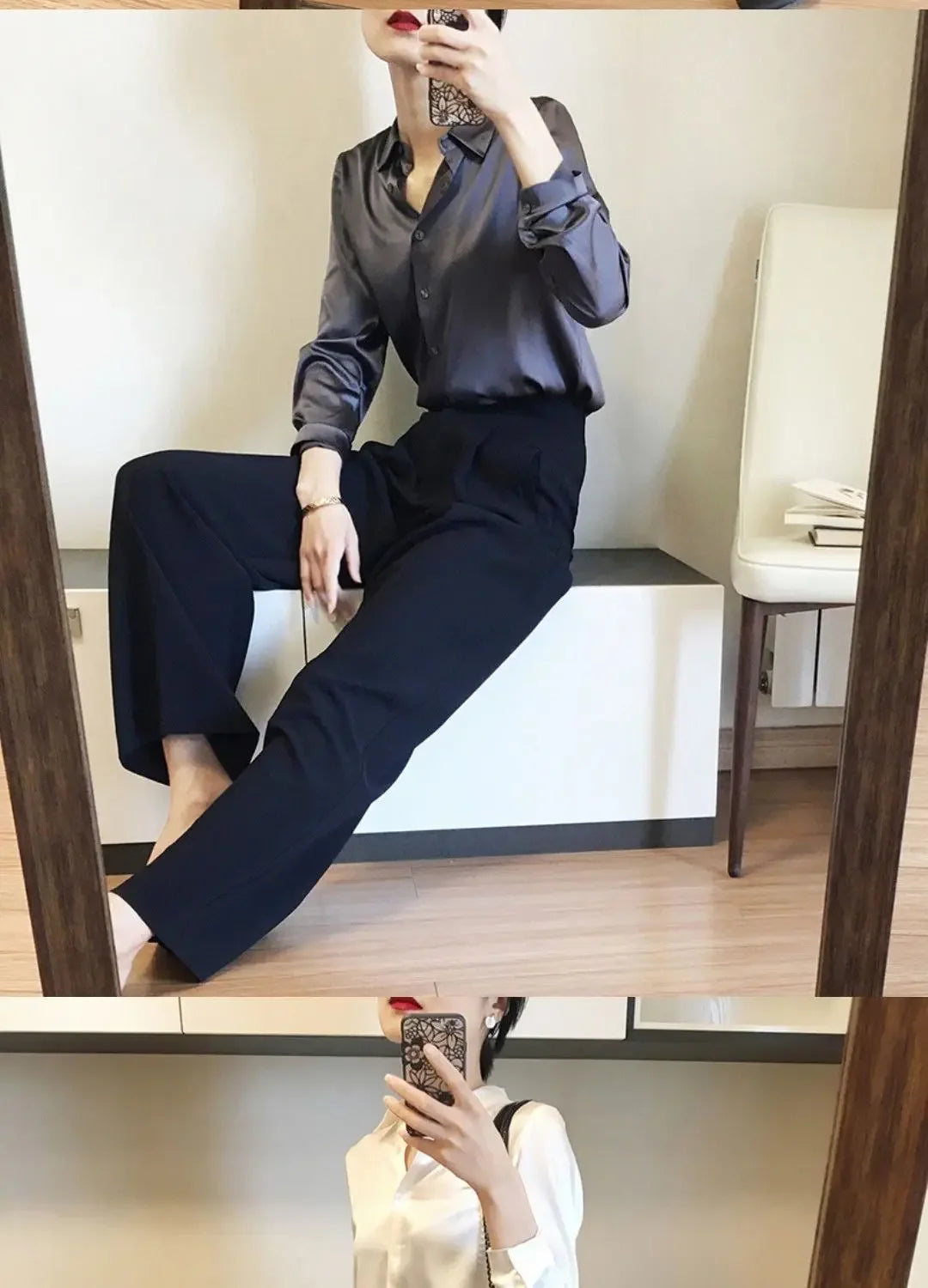 Silk Brown Clothes Wear To Work Office Outfits Long Sleeve Purple Spring Formal Tops for Women Satin Womens Shirt & Blouse Cool