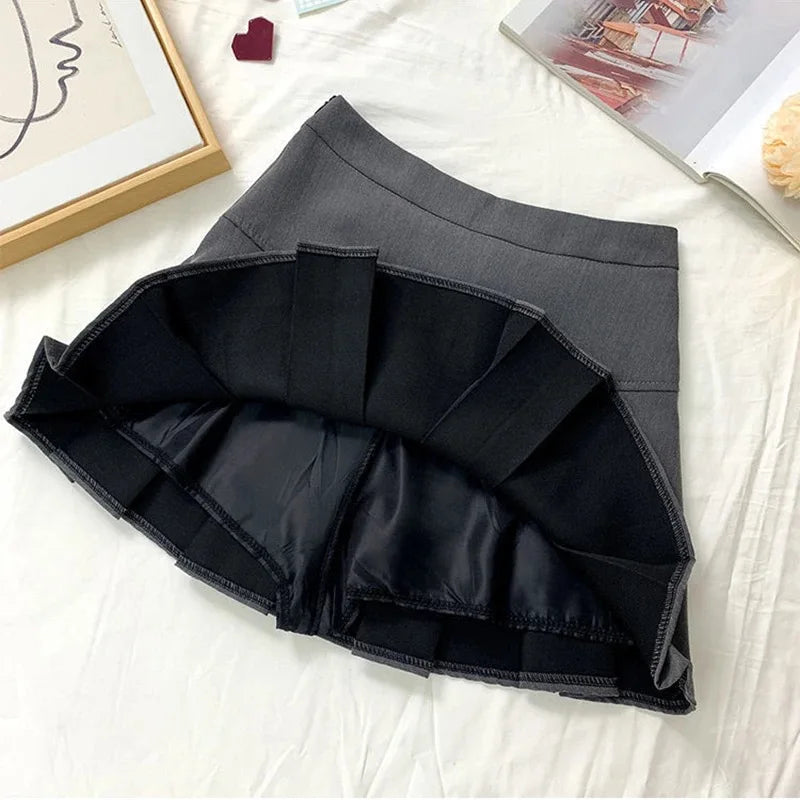 Vintage Gray Pleated Skirt Women Kawaii High Waist Mini Skirts Korean Fashion School Uniform Harajuku Streetwear Spring