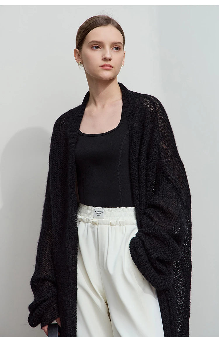 AMII Minimalist Long Sweater Cardigan For Women 2025 Spring New Casual Office Lady Knitted Coats Loose Female Cardigan 12551045