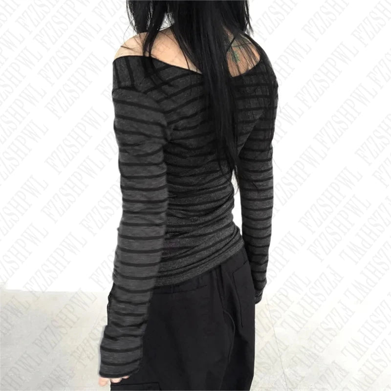 Harajuku Retro Aesthetic Y2K Emo Girls Long Sleeve Tops Goth Punk Rock Hip Hop Fashion T-Shirts Sexy Slim Chic Womens Streetwear