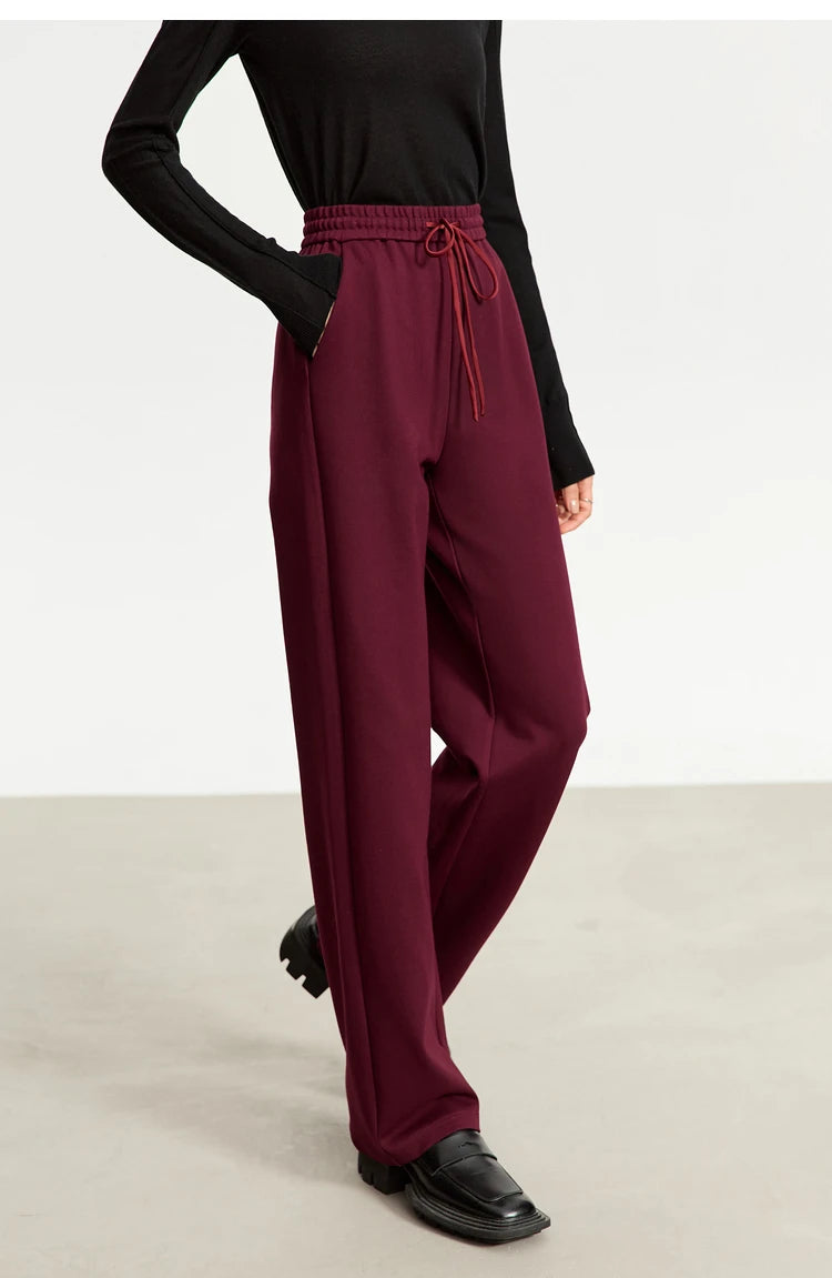 AMII Minimalism Casual Pants for Women 2025 Spring Wide Leg New Loose Vertical Elastic Waist Drawstring Sporty Trousers 12343338