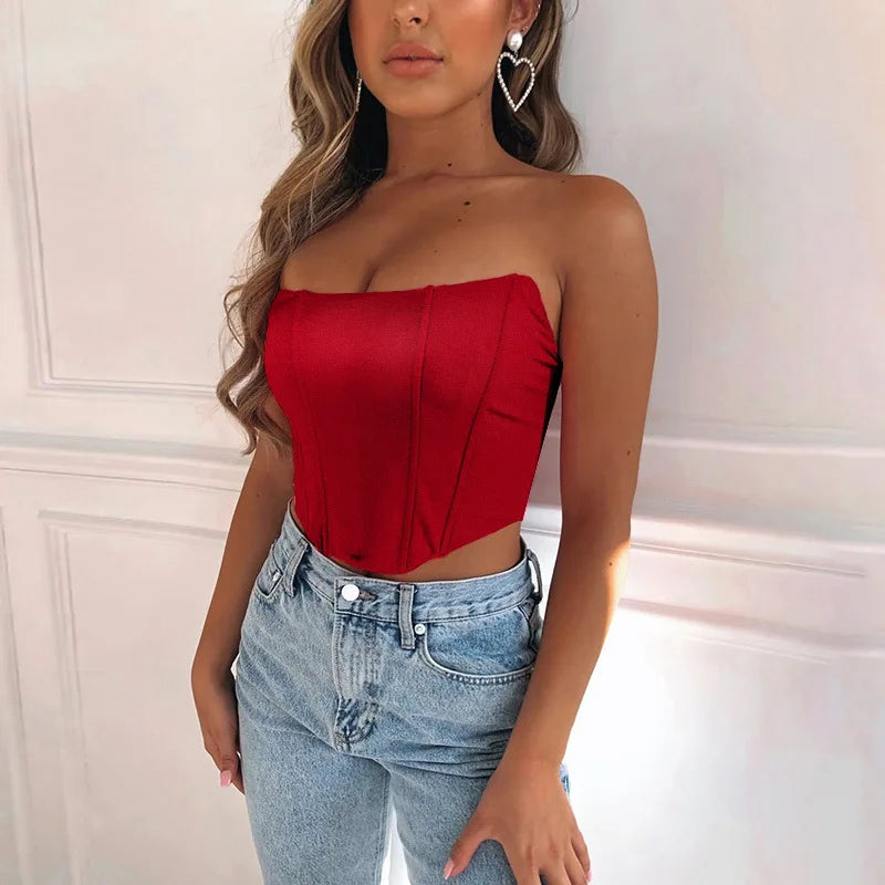 Sleeveless Off Shoulder Velvet Fashion Sexy Corset Crop Tops Vest Female Underwear Backless Bustier Top Solid