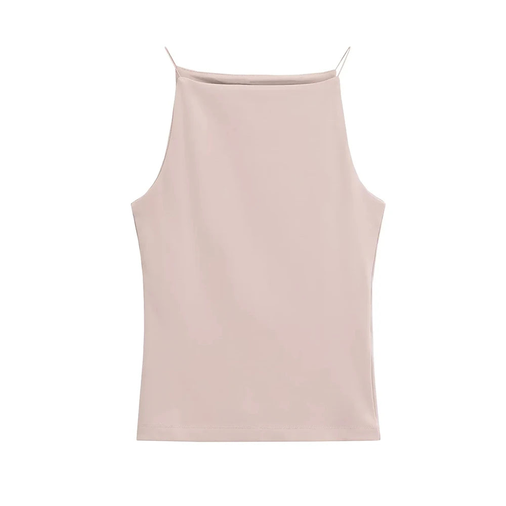 Women's Solid Color Halter Tank Top Sleeveless Vest Thin Straps Camisole Summer Casual Fashion Wear