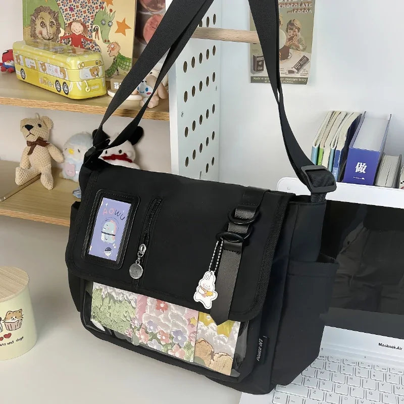 Y2K Japanese Harajuku School Bags for Teenage Girls New 2024 Transparent Itabag Crossbody Bag DIY Badges Display Plate Ita Bag