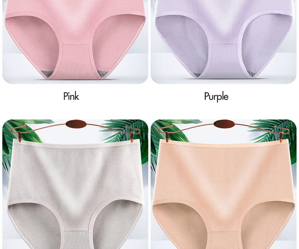 8pcs Women Panties Girl Plus Size Underwear High Waist Briefs Breathable Solid Color Soft Female Lingerie