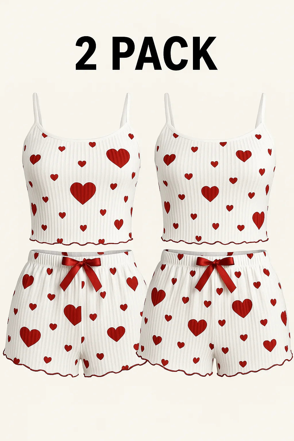Women's Pajamas Set Sleepwear 2 PCS Short Tank Tops And Shorts S M L White Ventilate Soft Casual Love Printing