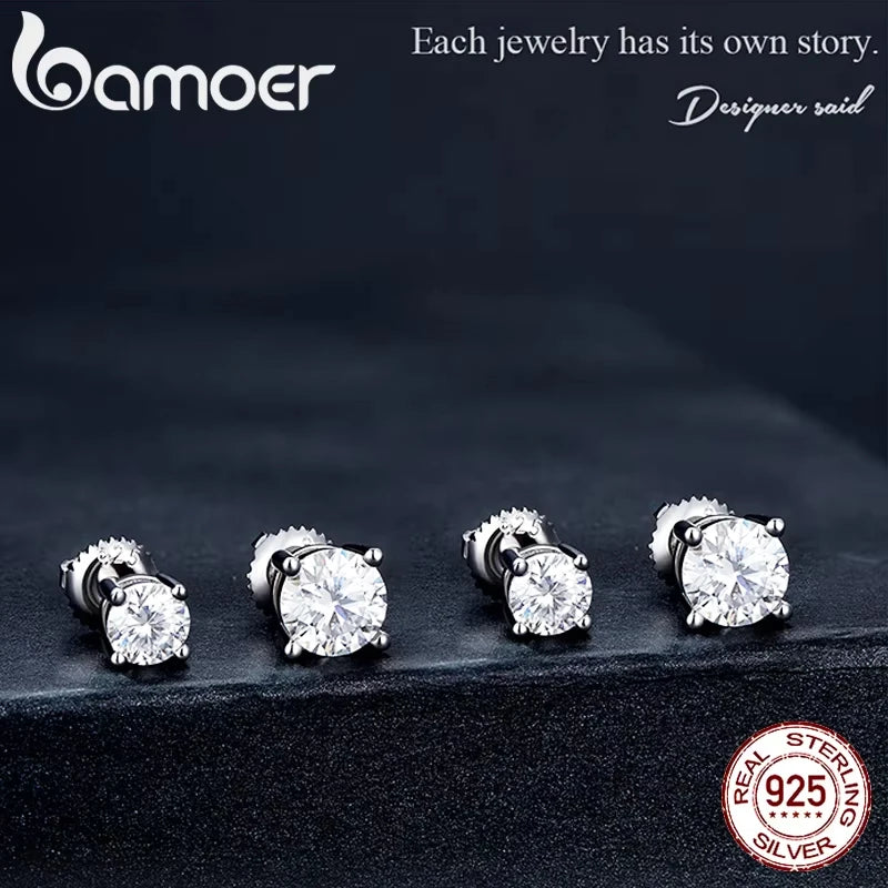 Bamoer 0.5-1ct Moissanite Screw Back Earrings for Women, D Color VVS1 Clarity Lab Created Diamond Earring White Gold Earrings