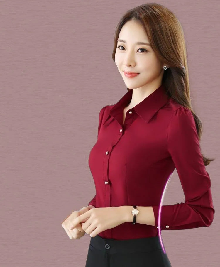 White Shirt Women Chiffon Dress Shirt Long Sleeve Blouses Slim Women Tops OL Korean Fashion Women Shirts Autumn Working Clothes