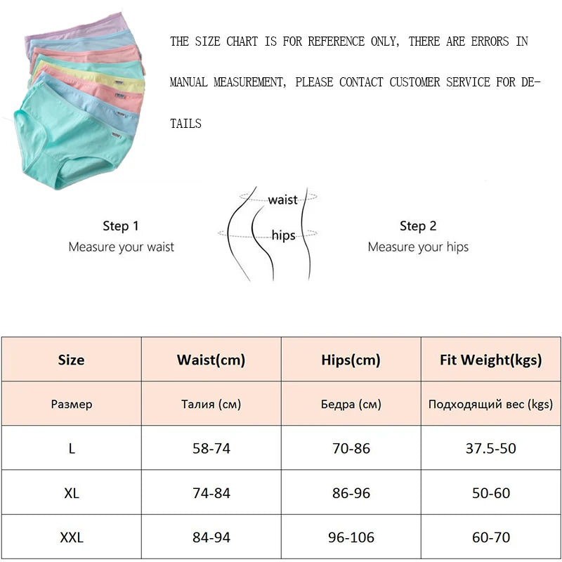 3Pcs/Set Candy Color Underwear Womens Comfortable High-quality Cotton Panties Mid-waist Breathable Underpanties Plus Size Briefs