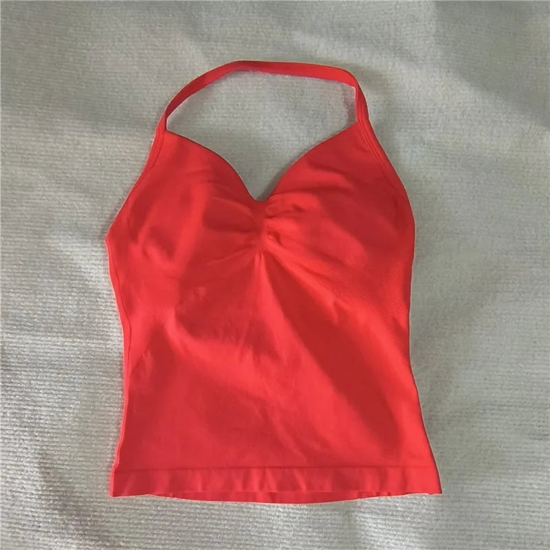 HBC Sexy V Neck Gym Tank Top Longline Strappy Vest Women Seamless Sports Running Tank Top Slim Fit Yoga Padded Workout