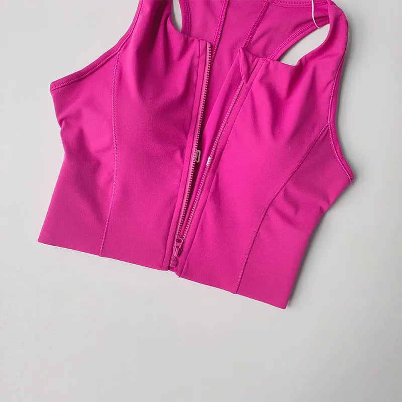 Women's High Impact Sports Bra Top Front Zipper Breathable Shockproof Fitness Vest for Running Gym Wear Yoga Brassiere