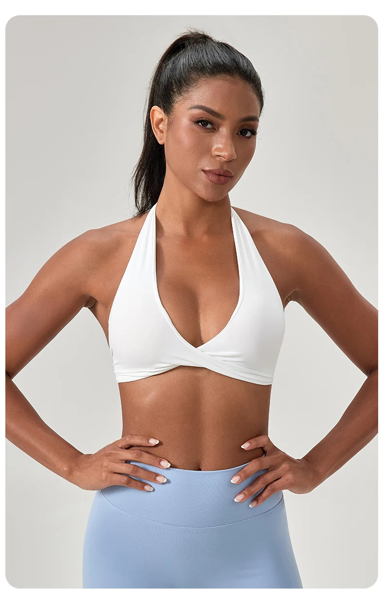 Sports Yoga Bra for Women Halter Neck with Stylish Back Design Sexy Gym Bra for Running Fitness Sports Bras