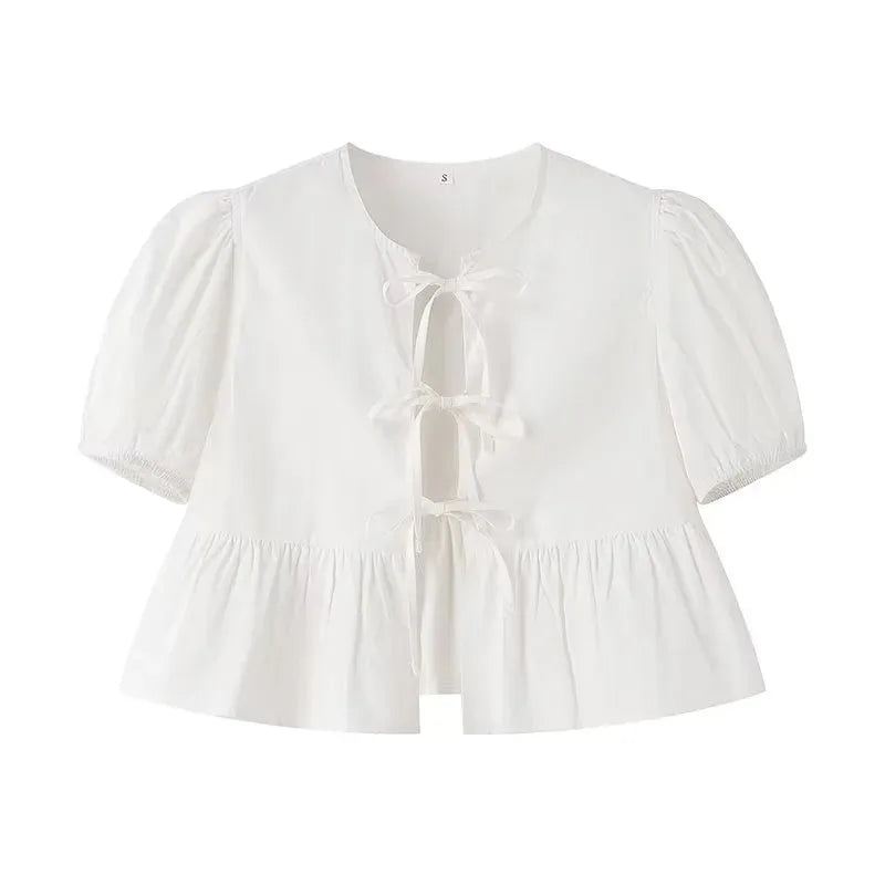 TRAF Leopard Print Crop Top Women Puff Sleeve Ruffle Blouses Woman 2024 Summer Shirts and Blouses for Women Ruched Ladies Tops