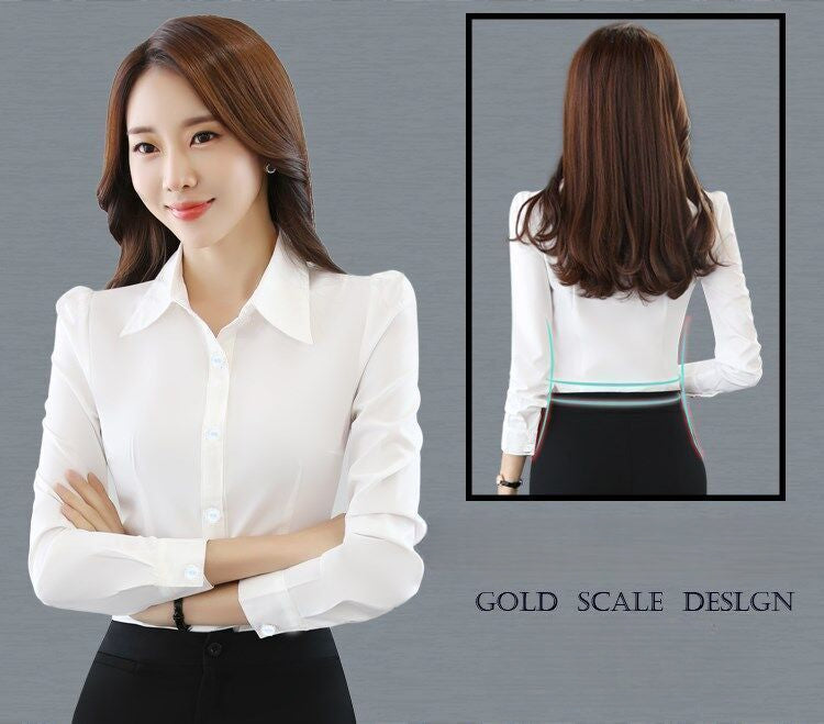 White Shirt Women Chiffon Dress Shirt Long Sleeve Blouses Slim Women Tops OL Korean Fashion Women Shirts Autumn Working Clothes