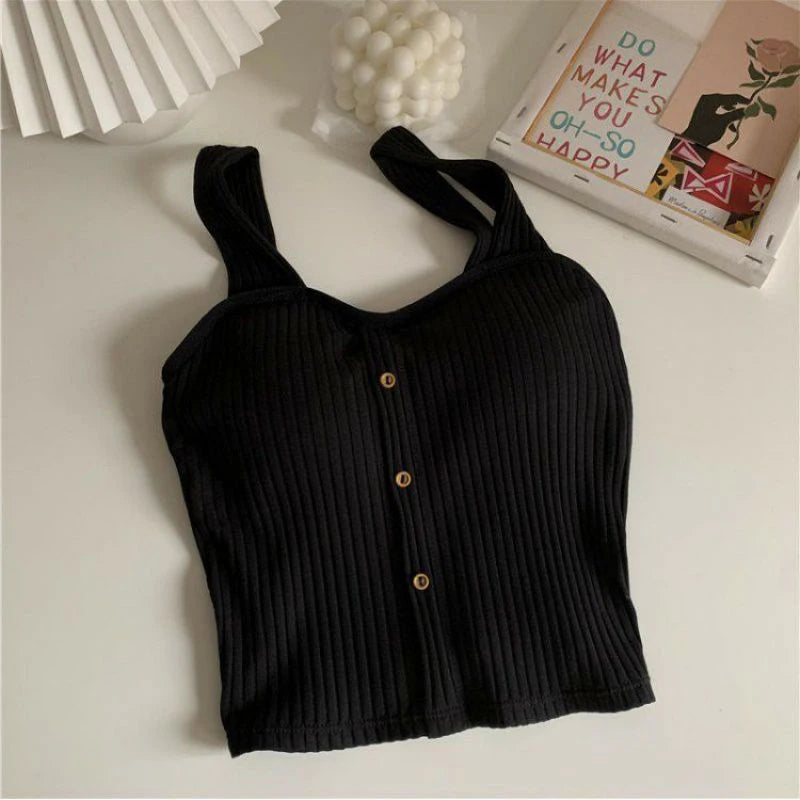 Women's Y2K Cropped Tops with Bra Pads Summer Corset Korean Suspenders Vest Sexy Camisole Slim New