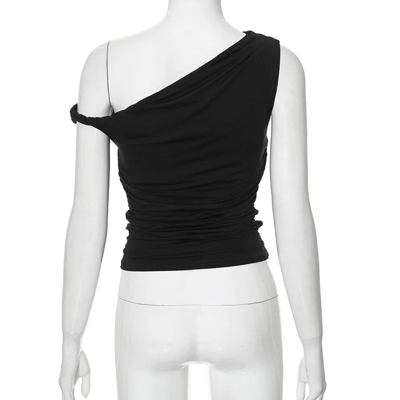 Simple Basic Casual Summer Tank Top Sleeveless Solid Color Off Shoulder Side Ruched Crop Tops Vestidos Spring Women T S