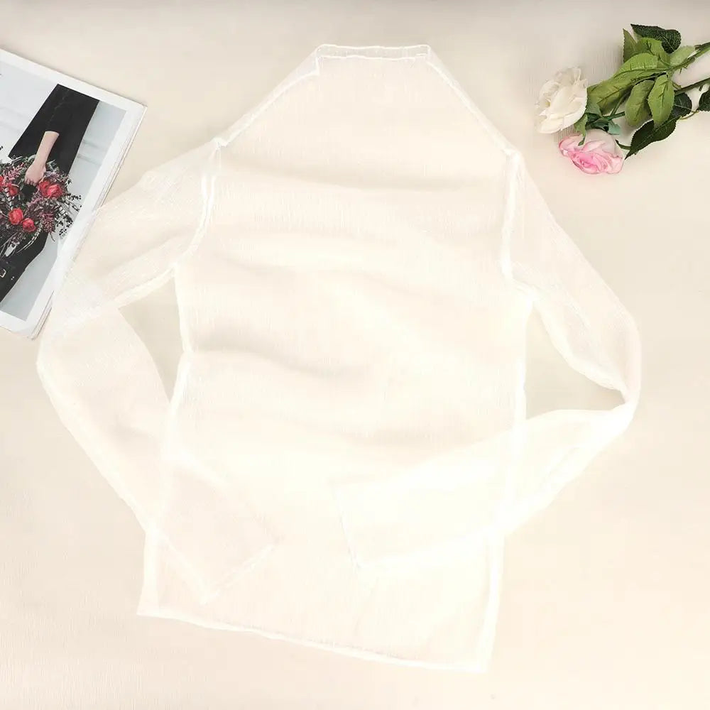 Sexy Women Mesh T-Shirts See-Through Perspective Tshirt Sunscreen Tops Long Sleeve Bottoming Shirts Club Party Black Tee Shirts