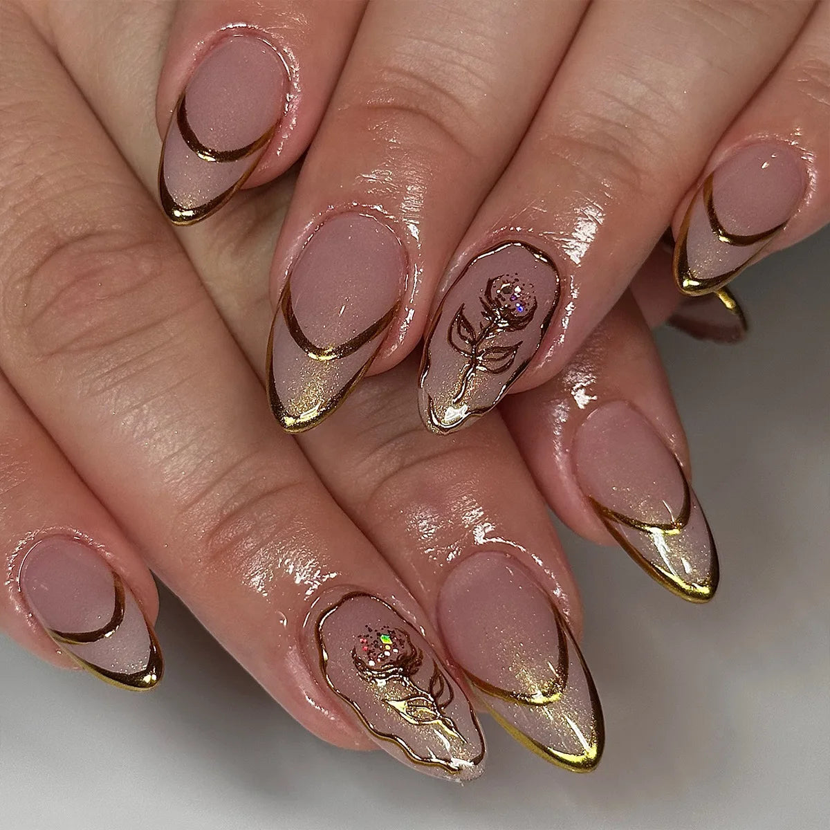 24Pcs False Nails Spicy Girl Silver Bow with Diamond Fake Nails with Glue Almond Press on Nails Black Cool Y2k Almond Nail Set