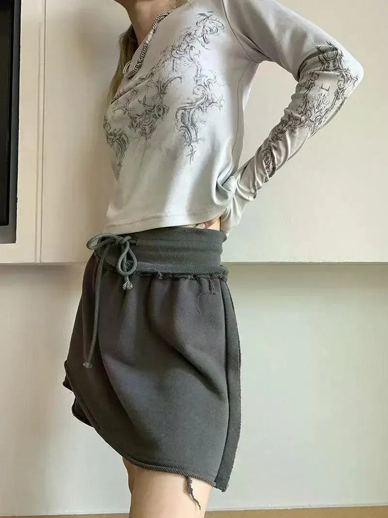 Vintage Women Clothes Y2K T-shirts 2023 Blusas O-neck Long Sleeve Print Tunic Woman Clothing Fashion Casual Crop Tops Shirts