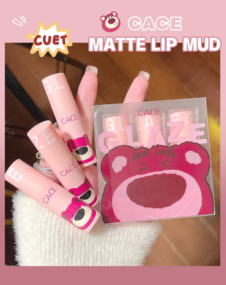 CACE 3 Pcs Sweet Liquid Lipstick Set Matte Velvet Lip Glaze Waterproof Long Lasting Non-marking Lip Tint Cosmetic Kits Lipgloss