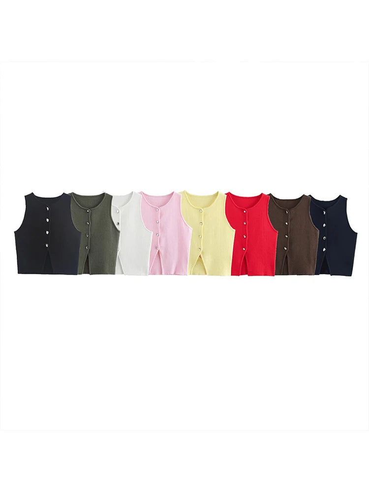 White Knit Crop Top Women Button Short Tops Woman 2025 Summer Tanks Camis Tops for Women Streetwear Vest Tank Top Female