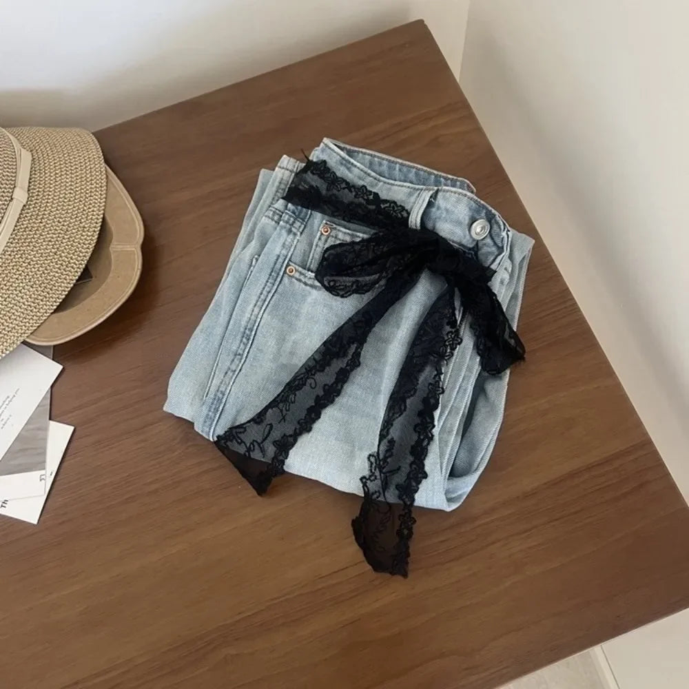 Unique Y2k Long Lace Waistband Bow Thin Lace Waist Belt Floral Tie Up Dress Jeans Belt Streetwear