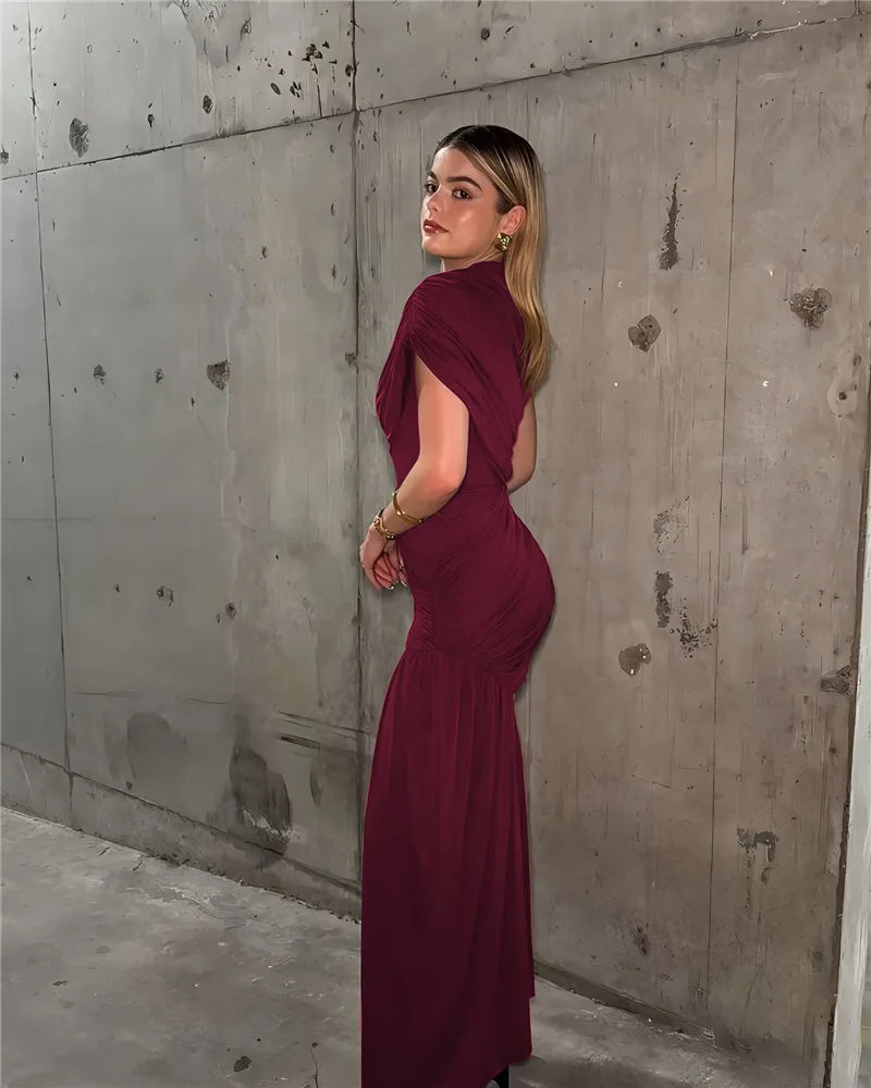 Balitops Summer Draped Ruched Sexy Mini Dress Women 2025 New Irregular High Waist Slim Fit Dress Female Elegant Club Tank Dress