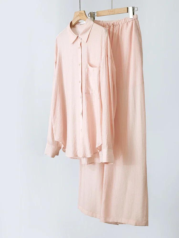 AMII Minimalism Shirt Pants For Women 2025 Spring New Casual Basic Shirt Sold Separate Straight Long Wide Leg Pants 12511048