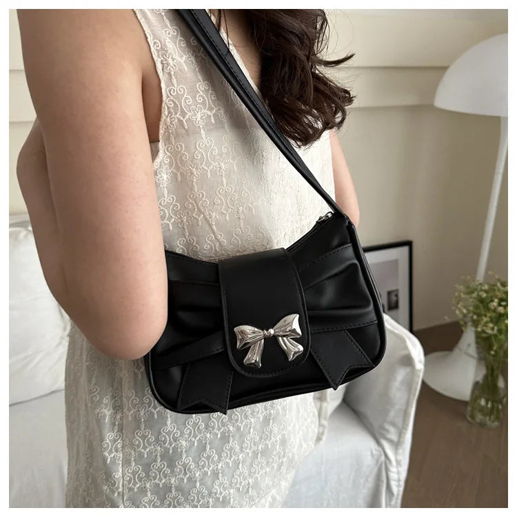 Trendy Bow Shoulder Bag Handbag Casual Underarm Bag Daily Commuting Bags PU Leather Lady Banquet Bag Business Women's Bags