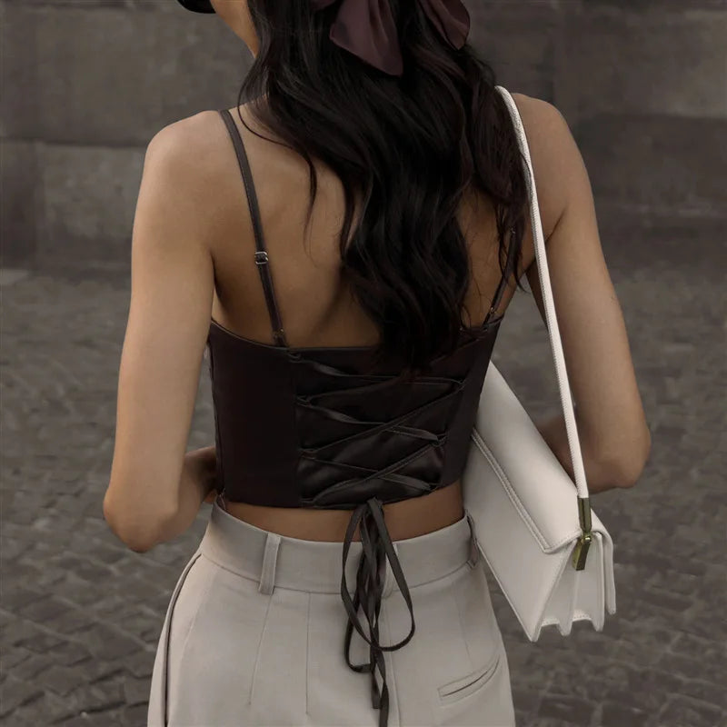 Spaghetti Strap Tank Top Sexy Backless Bandage Skinny Crop Tops 2023 Summer Elegant Lace Up Party Streetwear Women Camis