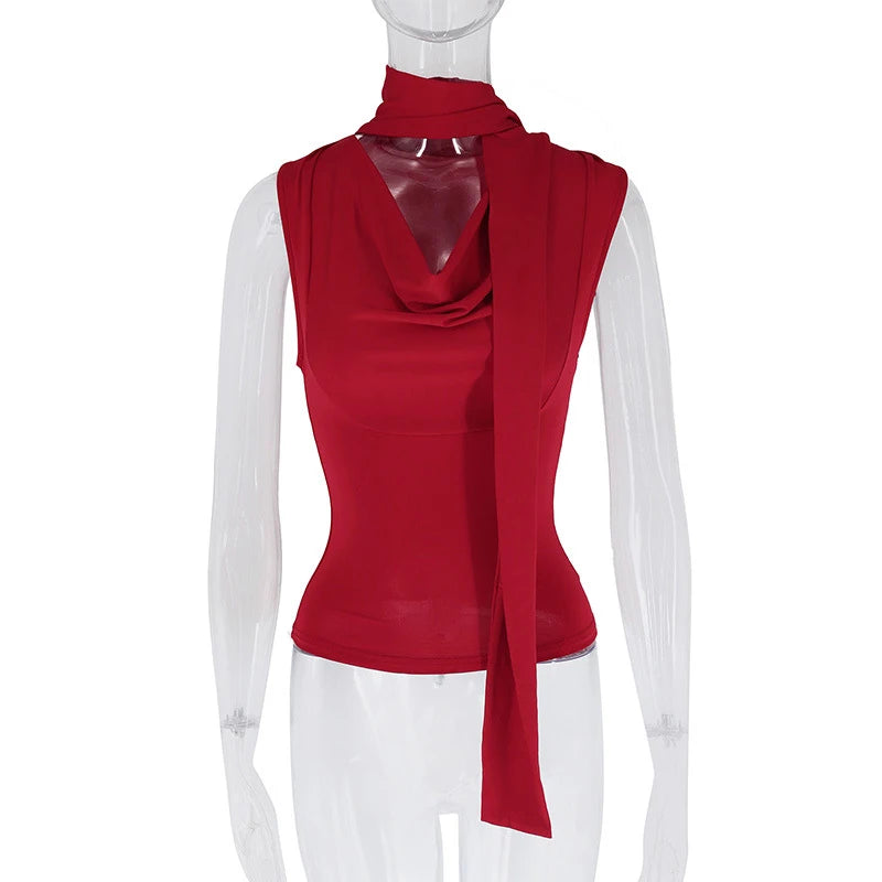 Solid Tank Summer New Women Sexy Sleeveless V-Neck Lady Top Fashion Bandage Streetwear Casual Slim Tank Elegant Knitted Clothing