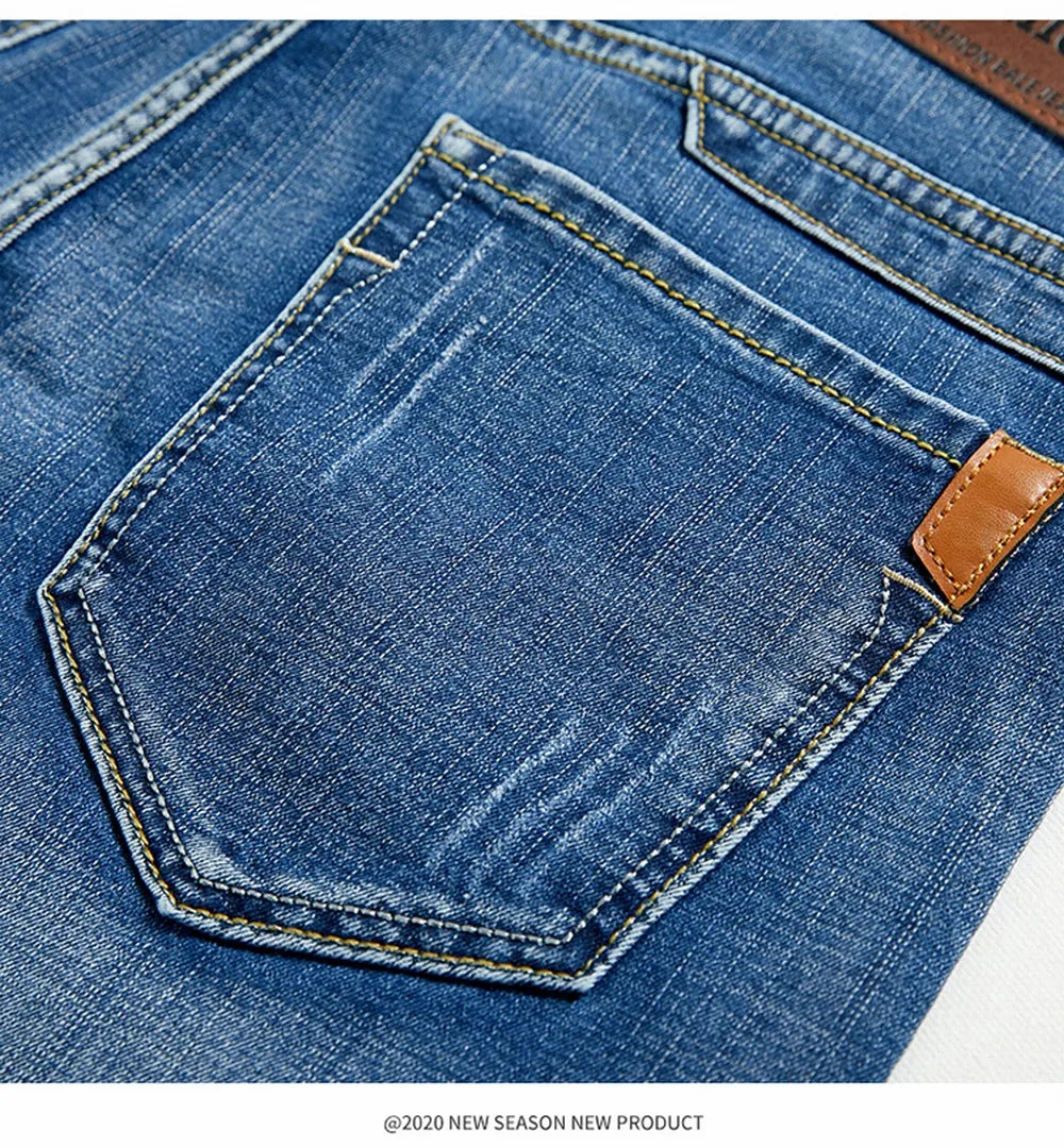 Summer Classic Shorts Jeans Men Denim Pants Straight Stretch Casual Cool Thin Knee Length Blue Fashion Brand Daily Trousers