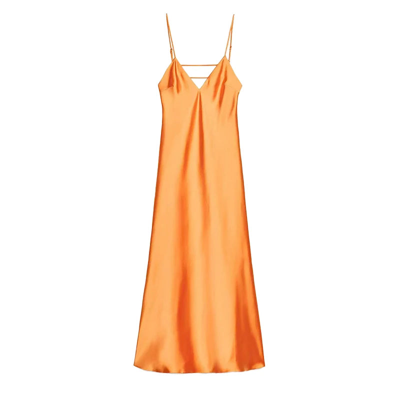 Yellow Elegant Stain Women's Sling Dress Sexy Backless Sleeveless V Neck High Waist Evening Gown Summer Chic Lady Partywear 2025