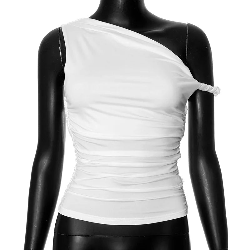 Simple Basic Casual Summer Tank Top Sleeveless Solid Color Off Shoulder Side Ruched Crop Tops Vestidos Spring Women T S