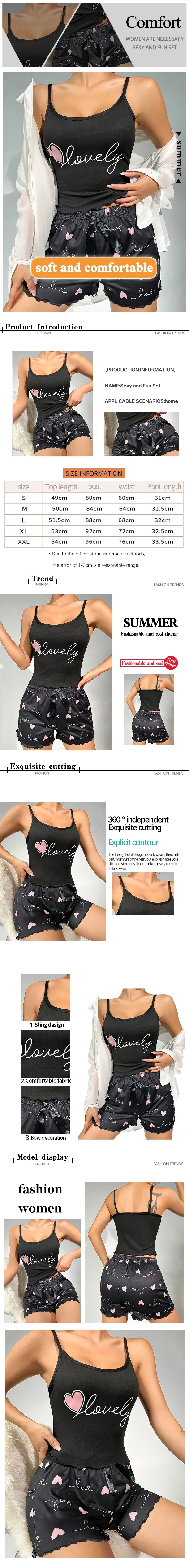 Women's Milk Silk Pajama Set Printed Camisole and Shorts Two-Piece Summer Comfort Homewear Sexy Loungewear Outfit