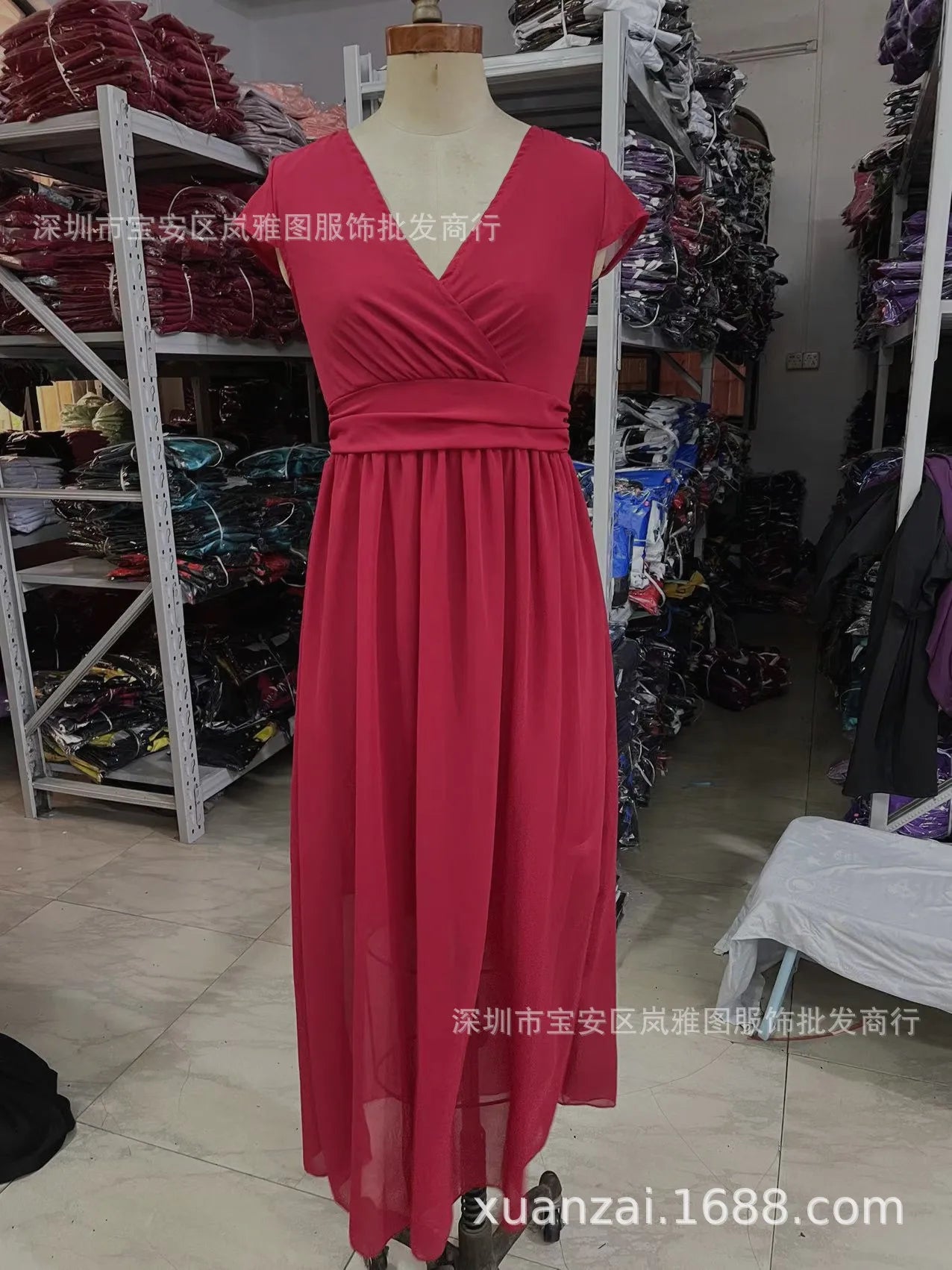 Women's Short-Sleeved Chiffon Evening Dress, Female Party Dress, Monochromatic, Bohemian, Long, Elegant, New, 2022