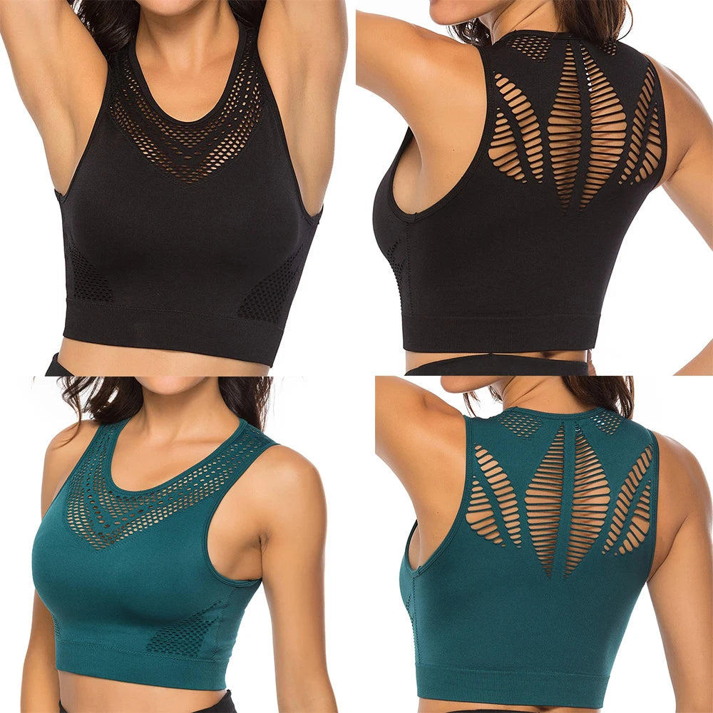 Hot Fitness Women's T-shirts Workout Sports Bra Yoga Vest Backless Solid Quick Dry Running Gym Sport bra Yoga Shirts Tank Top