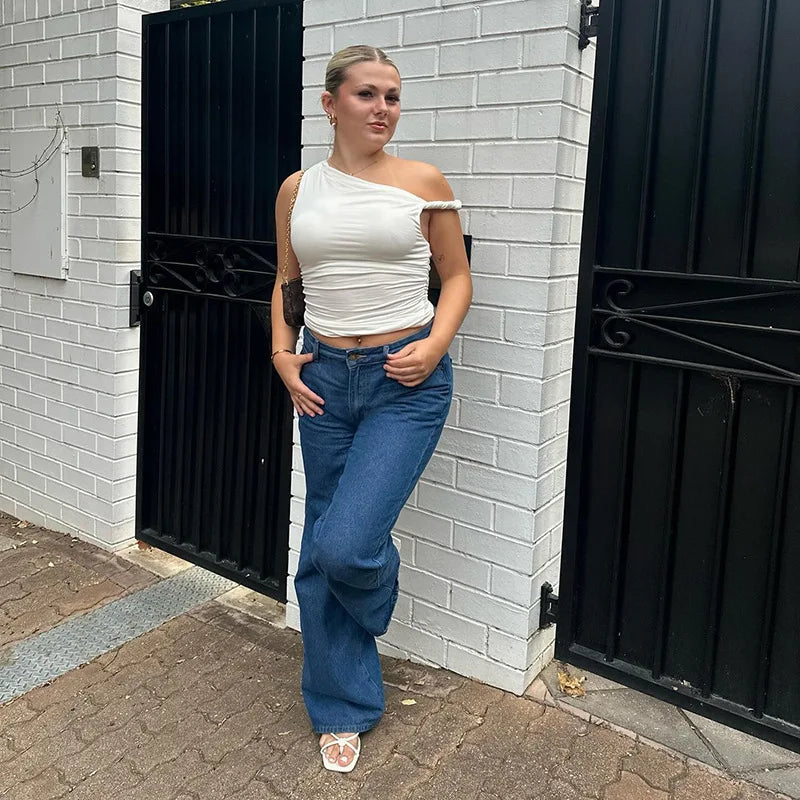Simple Basic Casual Summer Tank Top Sleeveless Solid Color Off Shoulder Side Ruched Crop Tops Vestidos Spring Women T S