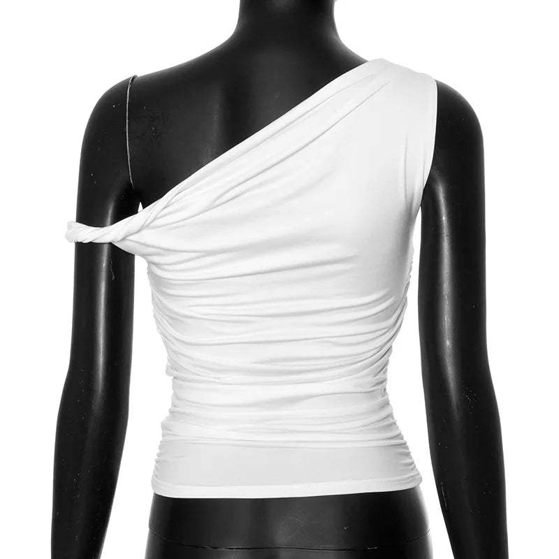 Simple Basic Casual Summer Tank Top Sleeveless Solid Color Off Shoulder Side Ruched Crop Tops Vestidos Spring Women T S