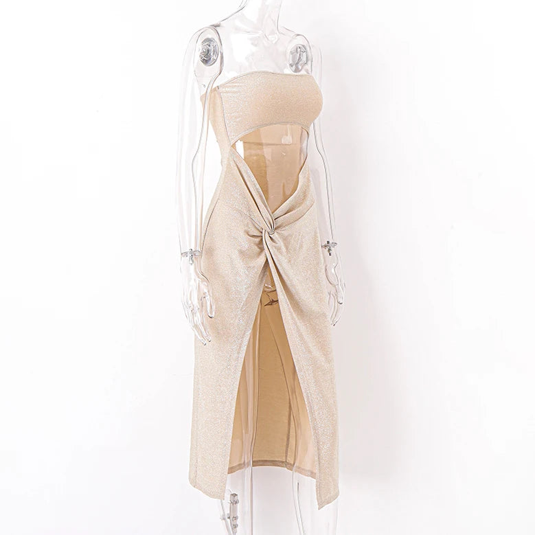 WhereMery Sexy Sleeveless Slit Dress Hollow Out Elegant Skinny Women Long Dresses Summer 2024 Fashion Ladies Party Club Vestidos